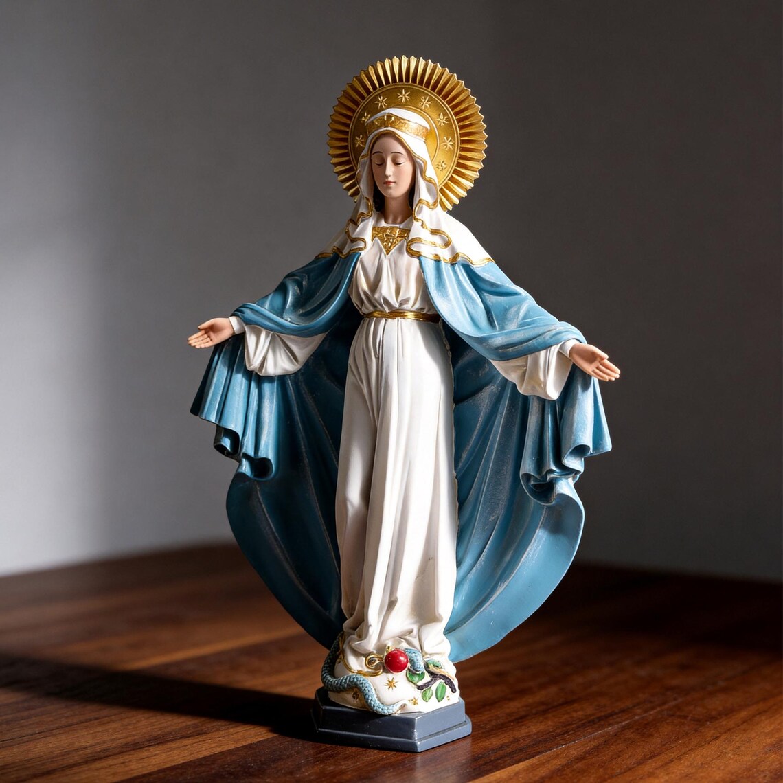 Antique Our Lady of Grace Statue, Mother Mary Statue for Home, Small Mary Statue