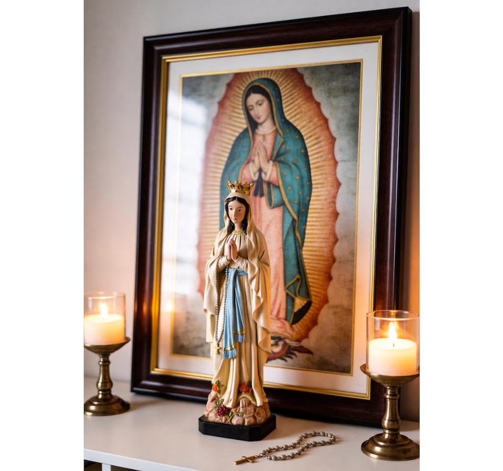 Our Lady of Lourdes Statue 10.2", Crowned Blessed Mother Figurine, Catholic Healing Gift, Virgin Mary Altar Decor, Religious Gift for Mom