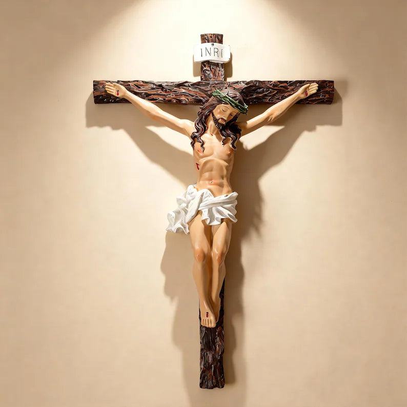 6-realistic jesus crucifix statue on beige wall as a decoration