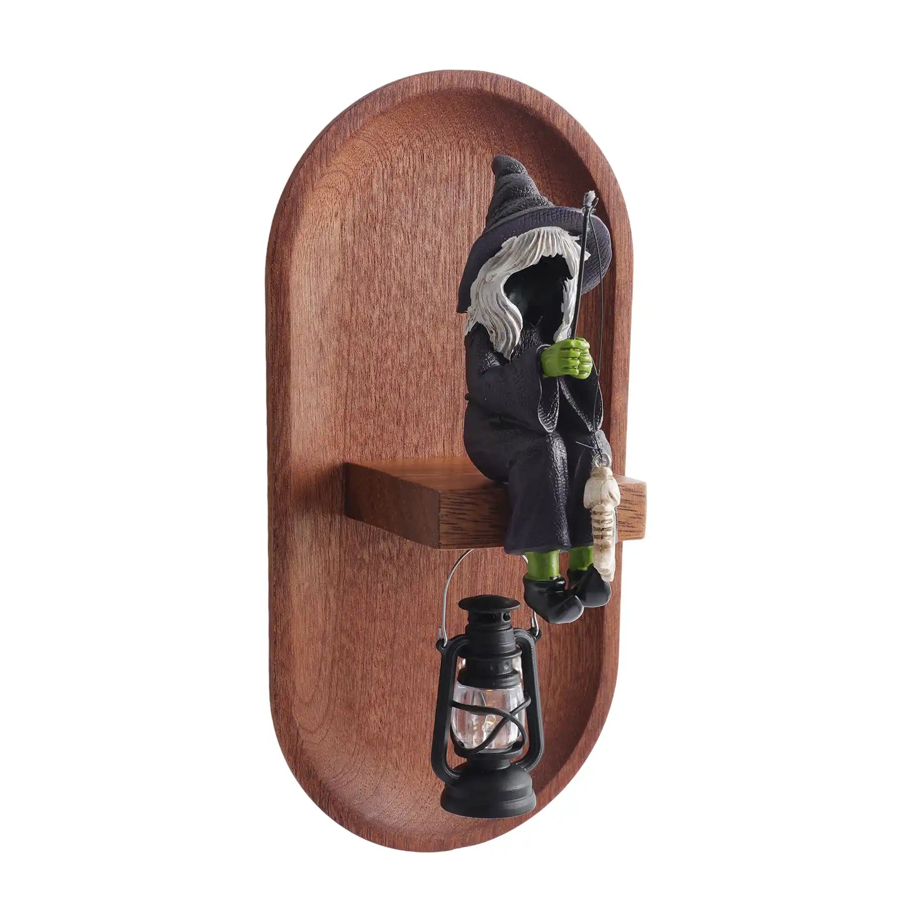 Fishing Witch 3d Wall Sculptures with Wooden Base & Lamp (display 9)