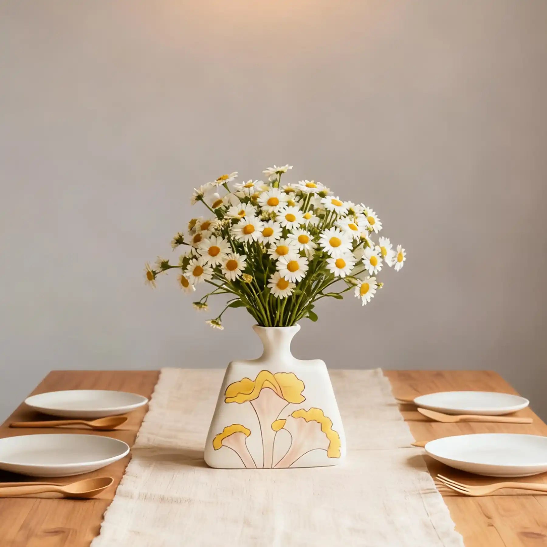 Unique White Ceramic Vases with Hand-Printed Yellow Flowers (display 8)