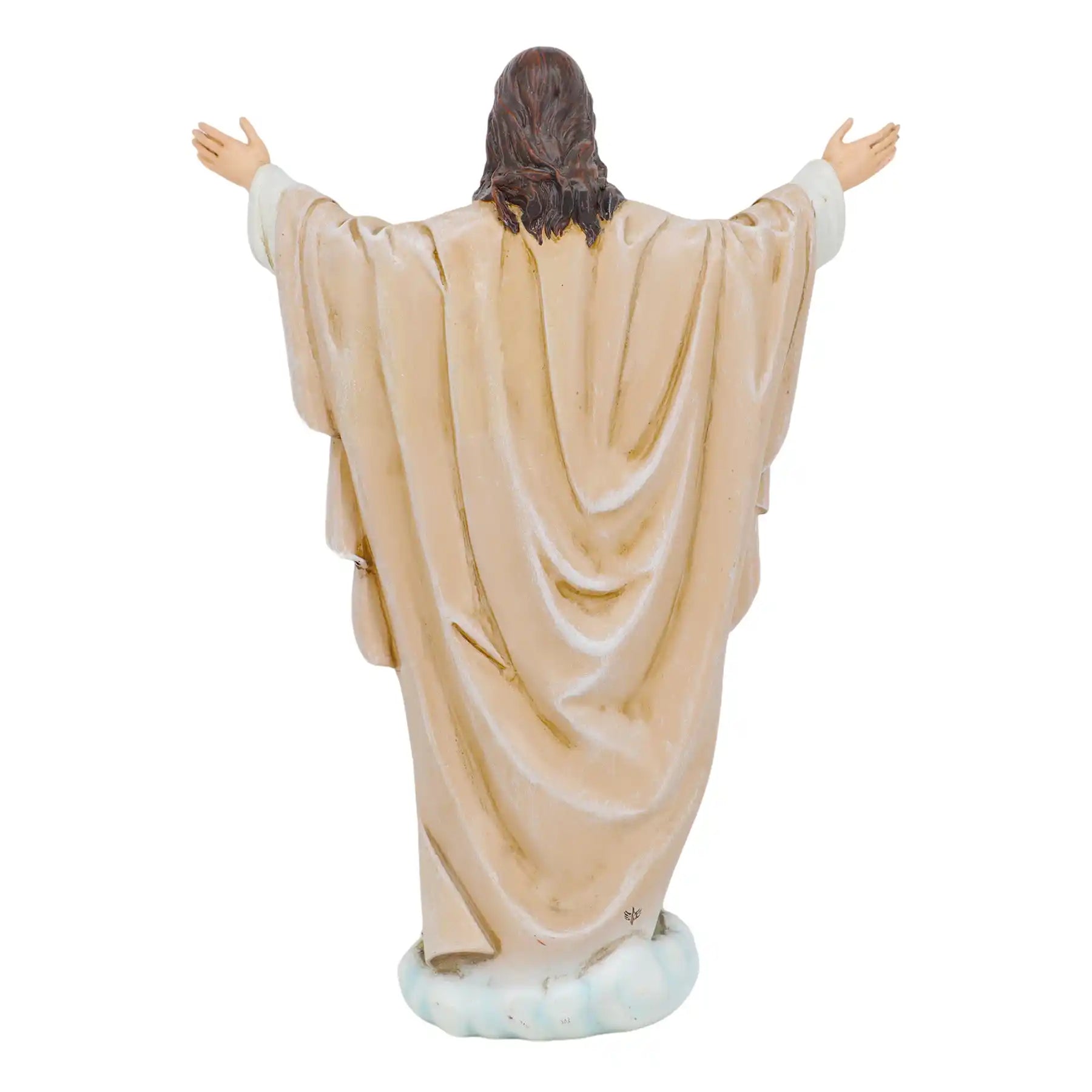 Sacred Heart of Jesus Statue 10" sheer white background back view, Handmade Catholic Altar Decor, Hand Painted Resin Figurine, Religious Christian Gift for Baptism (display 10)