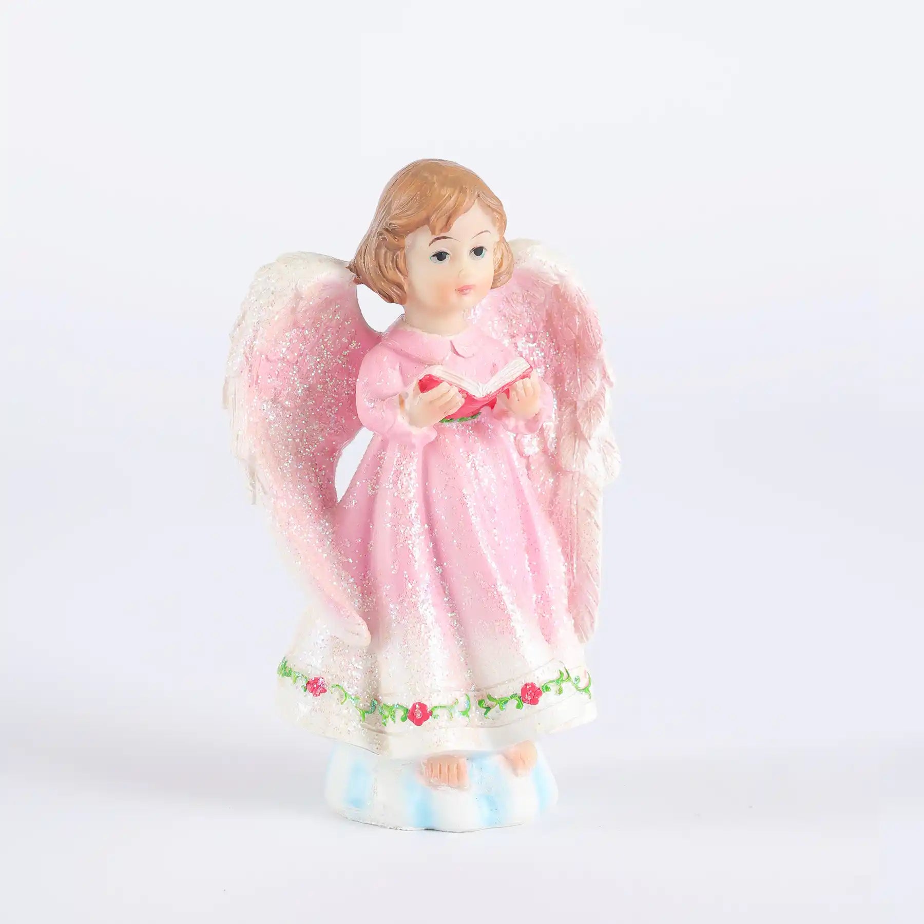 2-Pack Angel Statue Set 5.43" - Pink  Glitter Cherub Figurine Praying with Book-Holding Designs (display 7)