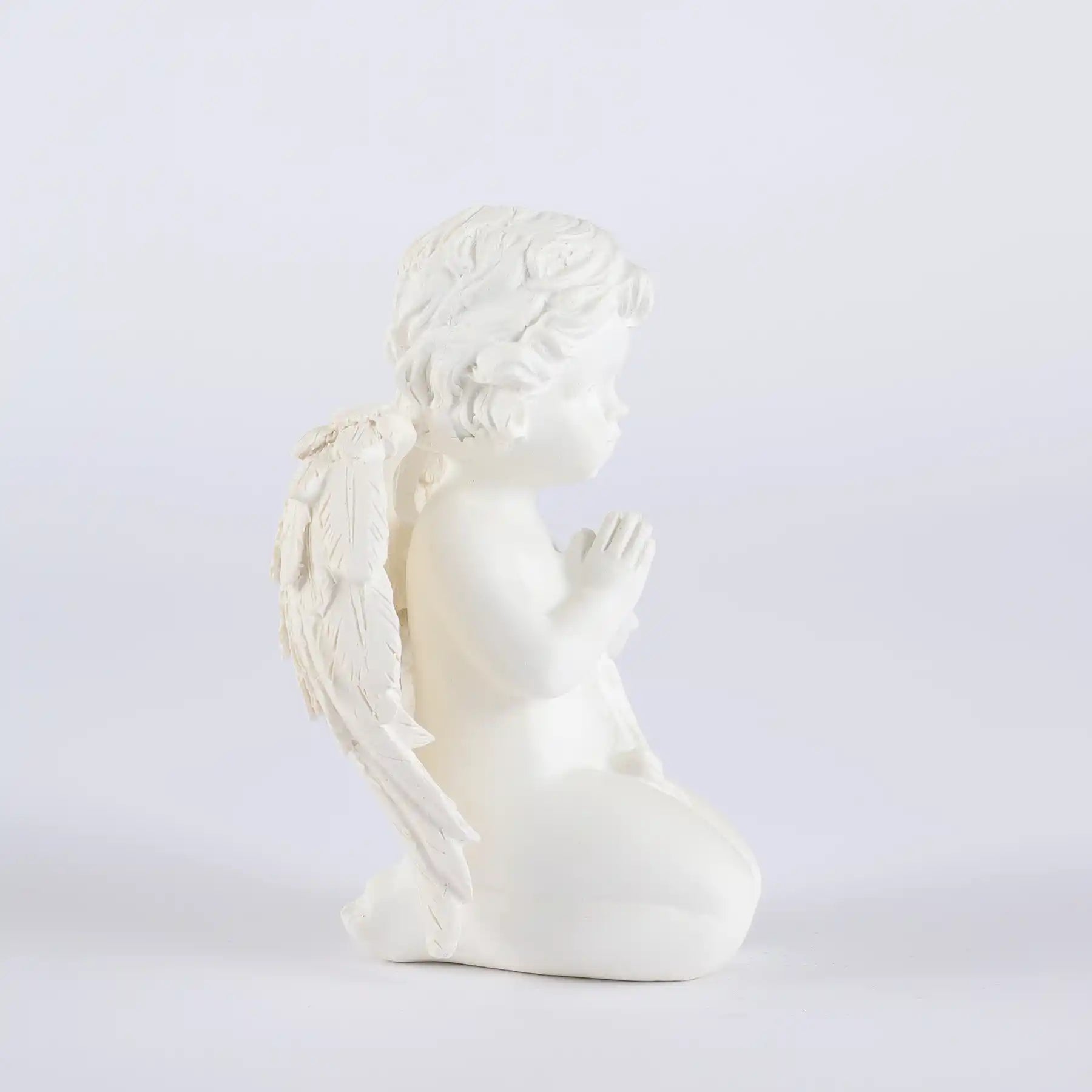 Praying Cherub Angel Statue 5.7", White Resin Baby Guardian Figurine (display 11)