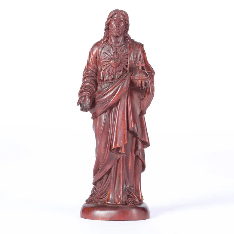 boxwood sacred heart jesus statue white background