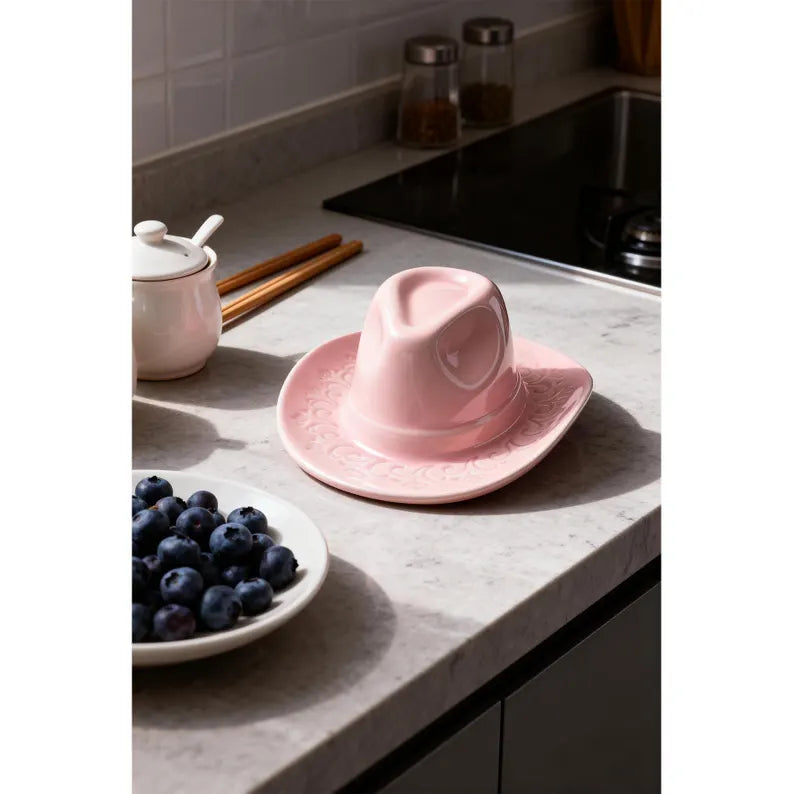 Cowboy Hat Wall Vase 8.3", Ceramic Western Room Decor, Pink Brown Beige Cowgirl Aesthetic Flower Vase, Unique Wall Pocket, Southern Gift