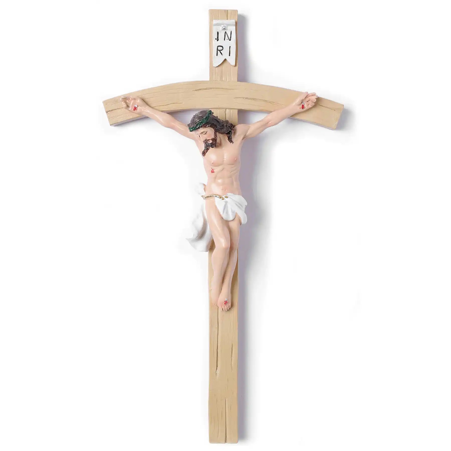 Realistic Wall Crucifix 13", Jesus Christ on Cross with INRI, large size statue (display 9)