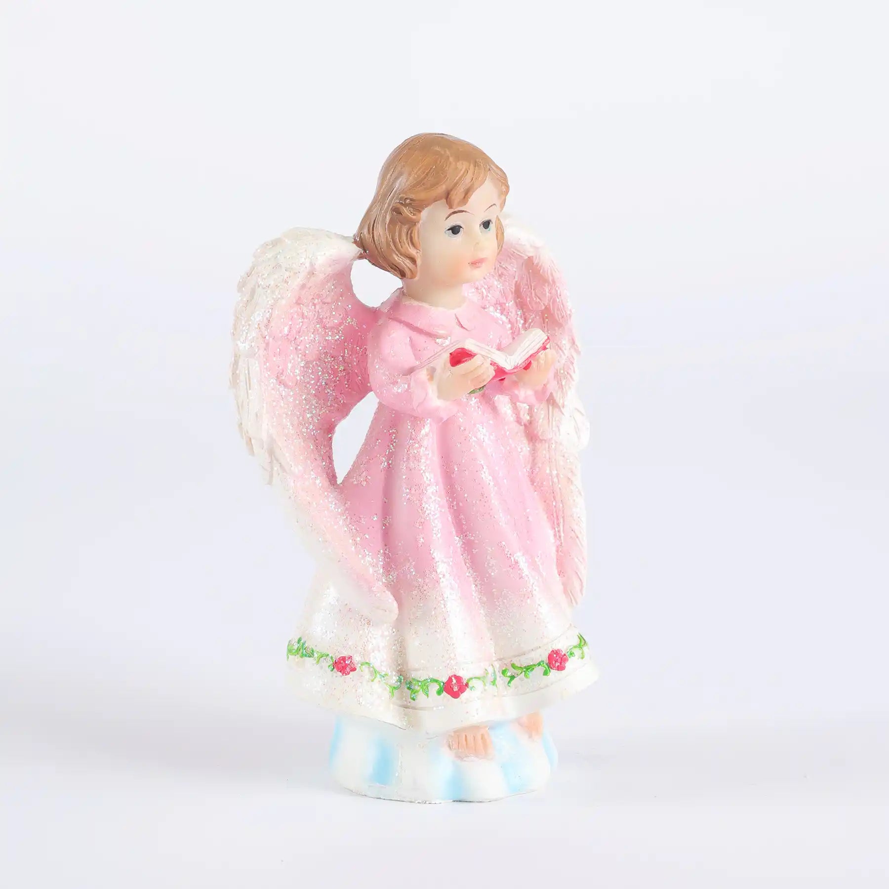 2-Pack Angel Statue Set 5.43" - Pink  Glitter Cherub Figurine Praying with Book-Holding Designs (display 8)