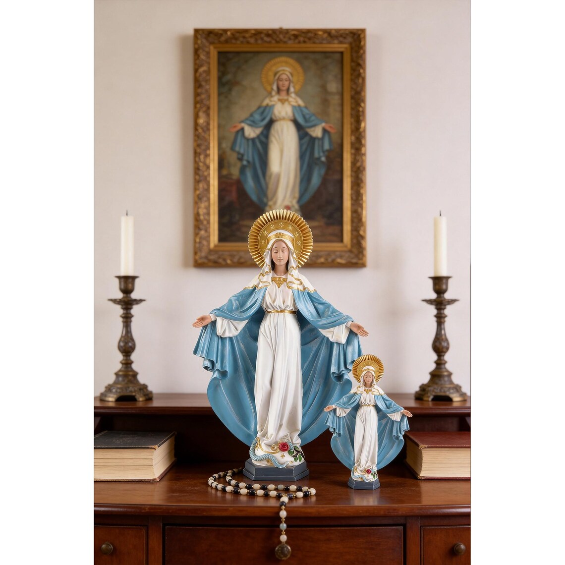 Antique Our Lady of Grace Statue, Mother Mary Statue for Home, Small Mary Statue