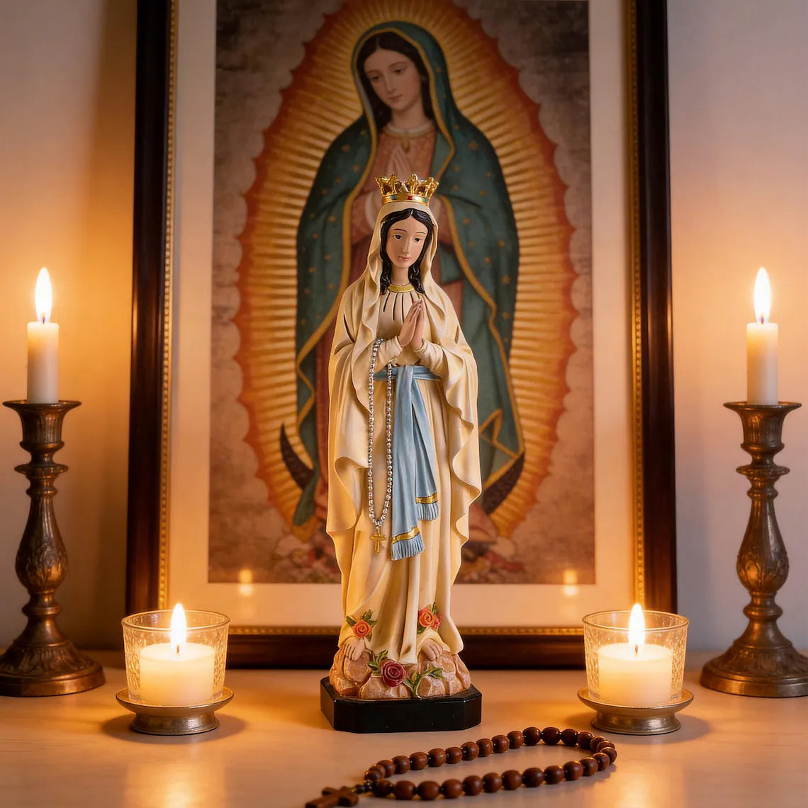 Our Lady of Lourdes Statue 10.2", Crowned Blessed Mother Figurine, Catholic Healing Gift, Virgin Mary Altar Decor, Religious Gift for Mom