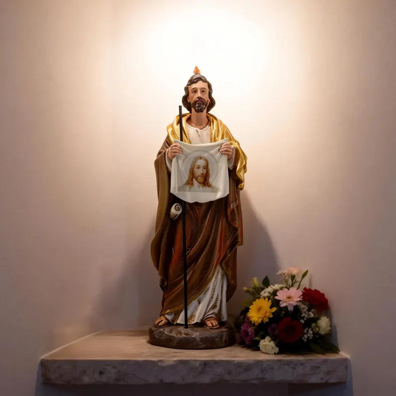 9-st jude thaddeus statue patron saint of hope with flowers