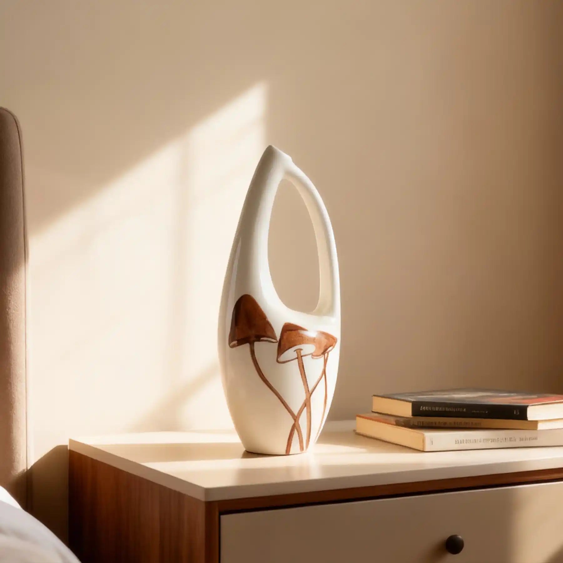 Unique White Ceramic Vases with Hand-Printed Mushroom (display 7)