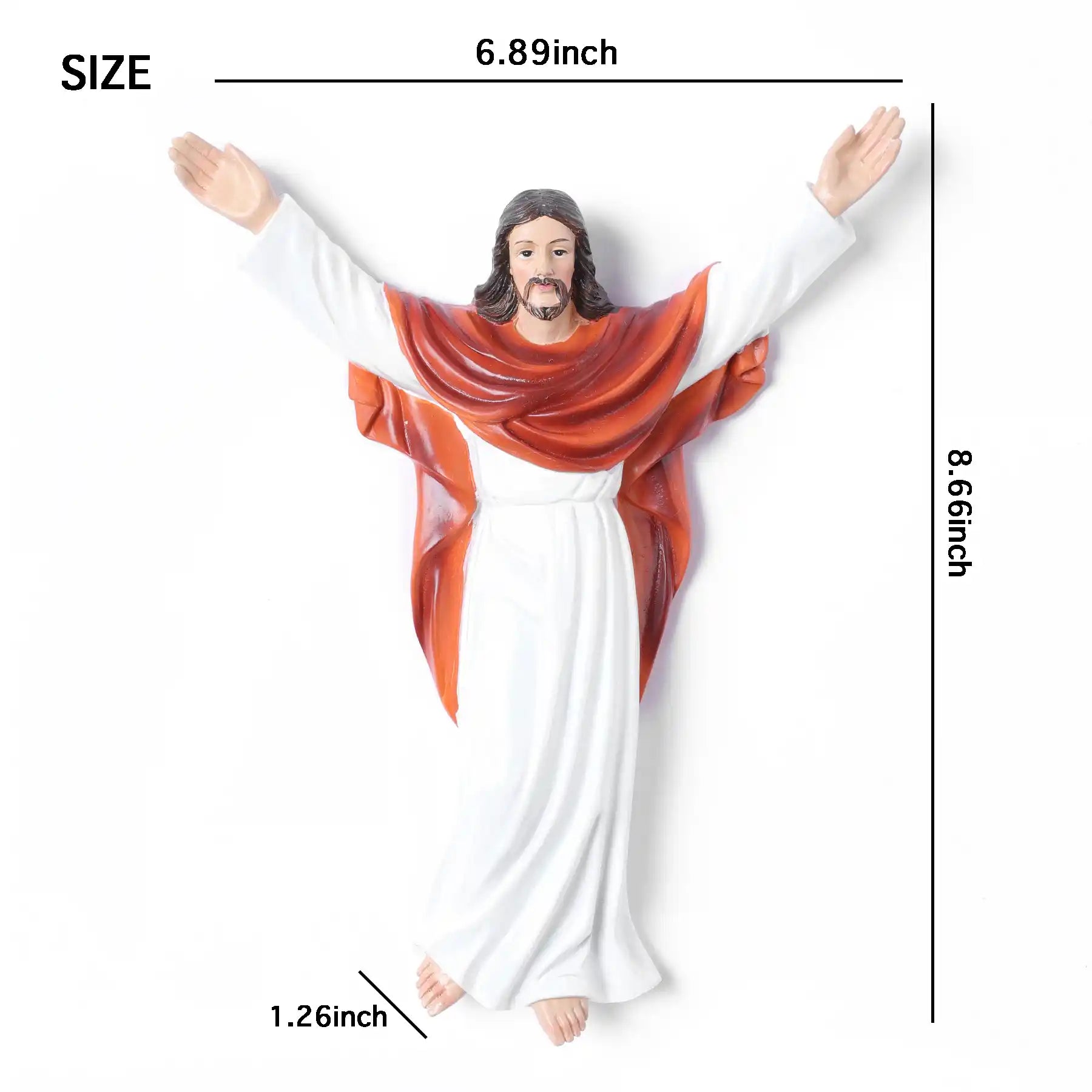 Risen Christ Wall Statue 8.7", Jesus with Open Arms, statue dimensioning (display 5)
