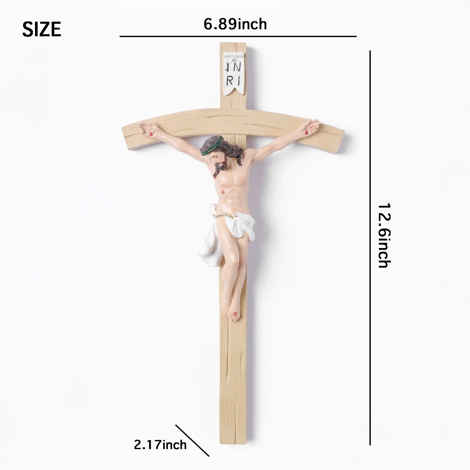 Realistic Wall Crucifix 13", Jesus Christ on Cross with INRI, large size statue statue dimensioning (display 6)