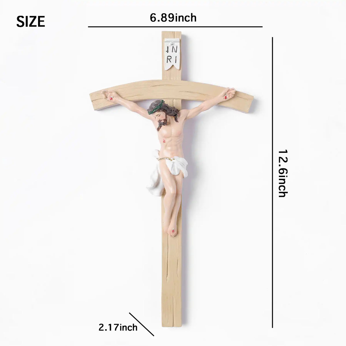 Realistic Wall Crucifix 13", Jesus Christ on Cross with INRI, large size statue statue dimensioning (display 6)