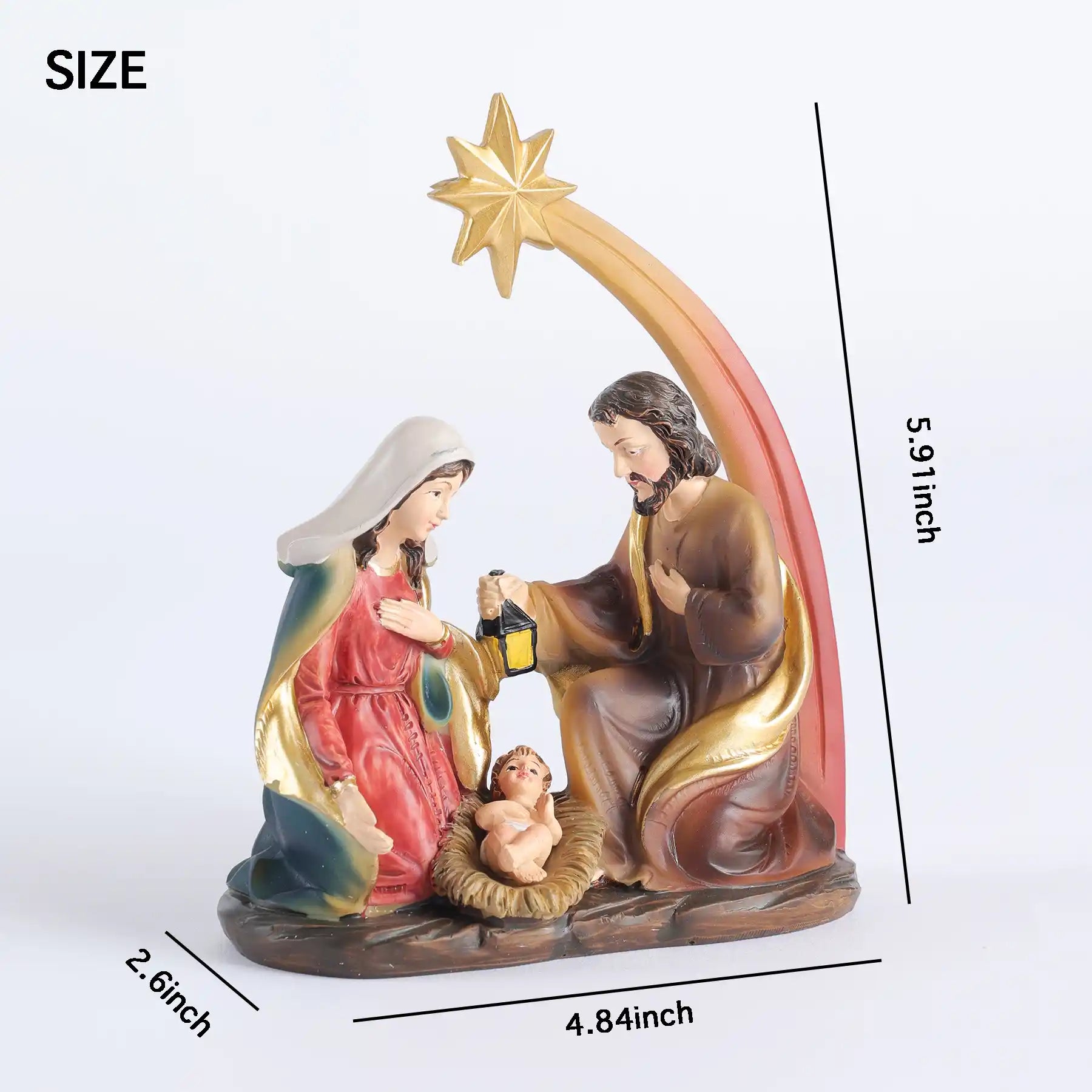 Christmas Nativity Scene Statue 5.9", Handmade Resin Holy Family Manger Set, statue size dimensioning (display 6)