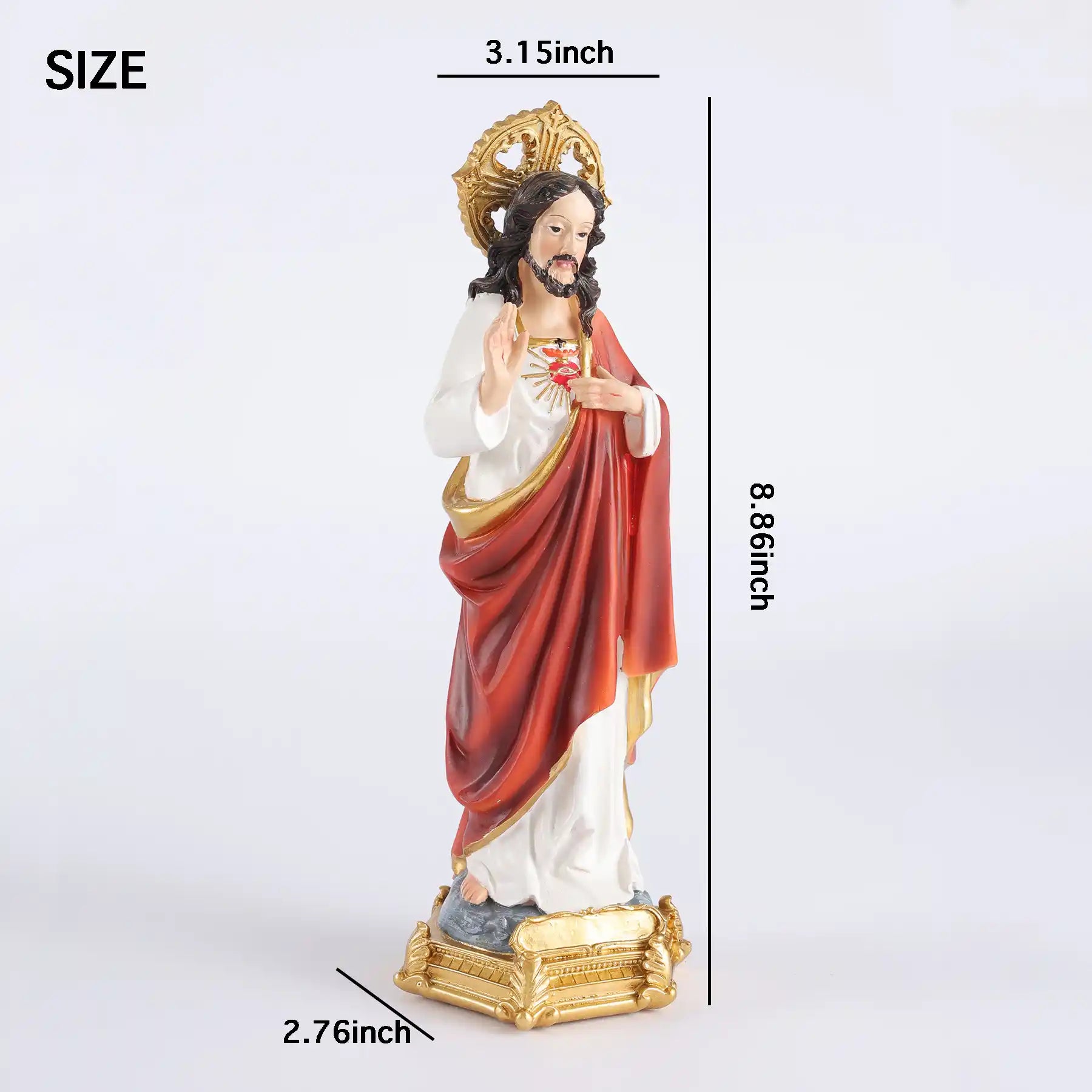 Sacred Heart of Jesus Statue 9" with size indicated, Sagrado Corazon Figurin (display 7)