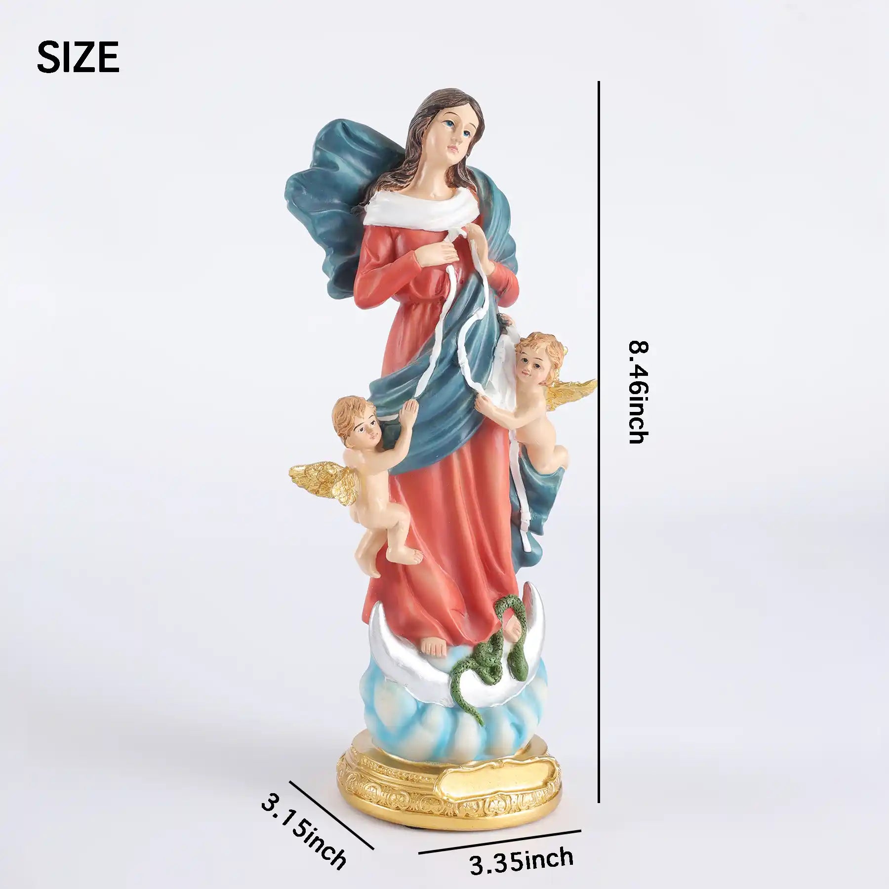 Our Lady Untier of Knots Statue 8.5", Mary Undoer of Knots Figurine, small size statue size indication (display 7)