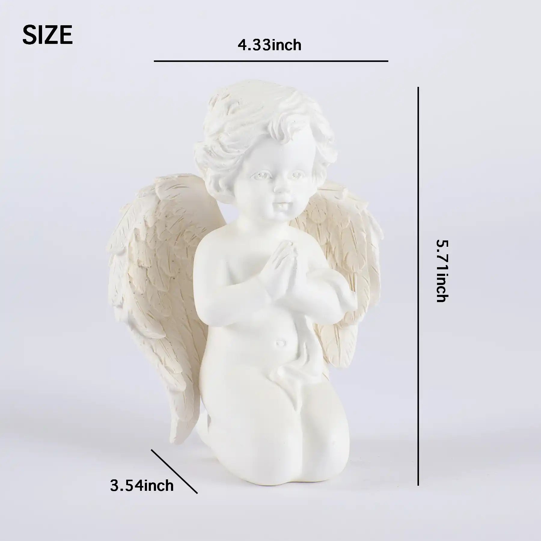 Praying Cherub Angel Statue 5.7", White Resin Baby Guardian Figurine size indication (display 4)